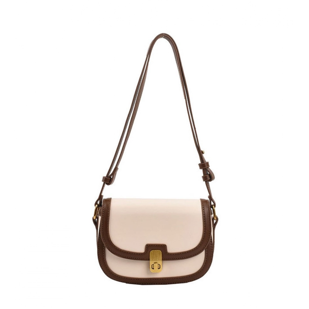 Women's PU Leather Zipper Sling Bag (Beige)