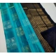 Women's Litchi silk Printed Saree With Unstitched Blouse (Light Blue With Black)