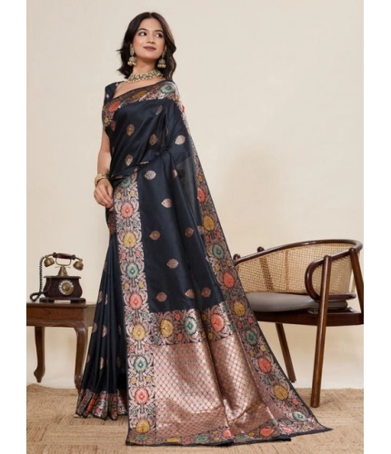 Women's Faux_Banarasi_Silk Woven Saree With Unstitched Blouse 5.5Mtr (Black)