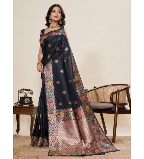 Women's Faux_Banarasi_Silk Woven Saree With Unstitched Blouse 5.5Mtr (Black)