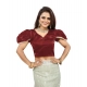 Women's Jimmy Solid V Neck Puff Sleeve Readymade Blouse (Maroon 38 , Alterable up to 42)-PID65840