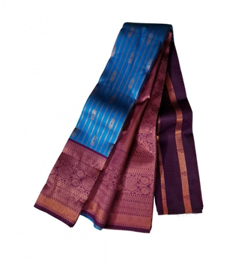 Women's Soft Silk Wooven Saree With Unstitched Blouse 5.5Mtr (Blue)