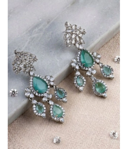 Women's Brass Silver Plated Drop Earrings (Turquoise)