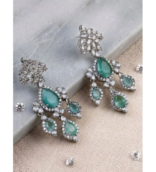 Women's Brass Silver Plated Drop Earrings (Turquoise)
