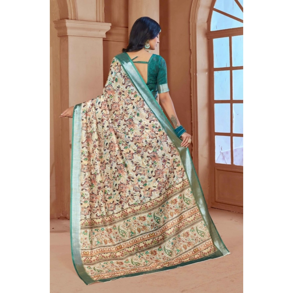 Women's Printed Cotton Linen Saree withPrinted Saree With Unstitched Blouse (Green, 5-6Mtrs) Women's Printed Cotton Linen Saree withPrinted Saree With Unstitched Blouse (Green, 5-6Mtrs)