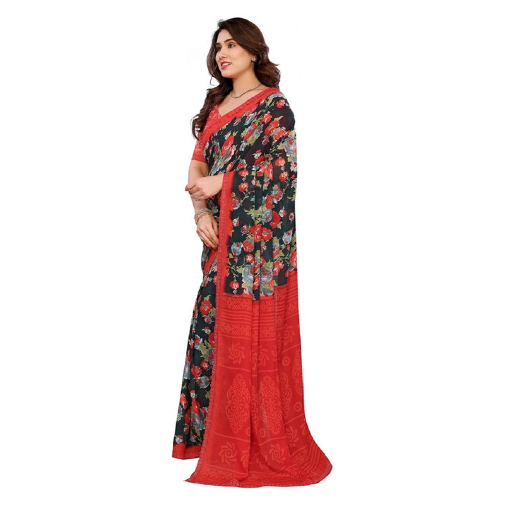 Women's Georgette Printed Saree With Unstitched Blouse 5.5Mtr (Green) Women's Georgette Printed Saree With Unstitched Blouse 5.5Mtr (Green)
