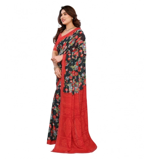 Women's Georgette Printed Saree With Unstitched Blouse 5.5Mtr (Green)