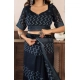 Women's Faux Linen Geometric Print Ready to wear Saree With Unstitched Blouse 5.5Mtr (Black)