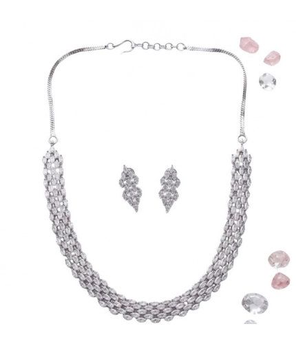 Women's Brass Silver Plated Necklace set (Silver)