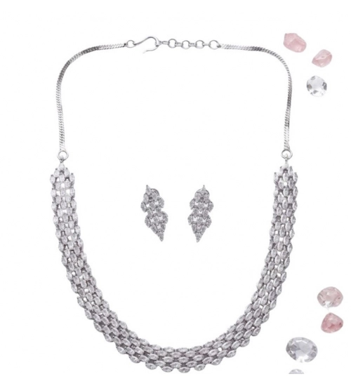 Women's Brass Silver Plated Necklace set (Silver)