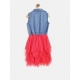 Girl's Denim Roll Up Buttoned Dress (Blue-Red) Girl's Denim Roll Up Buttoned Dress (Blue-Red)
