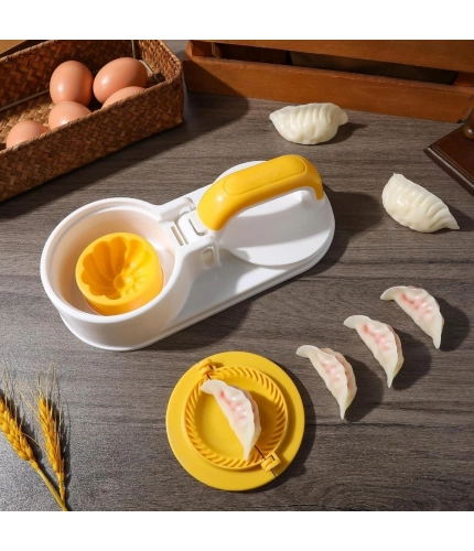 Plastic Solid Dumpling Maker Mold Press (Yellow-White)