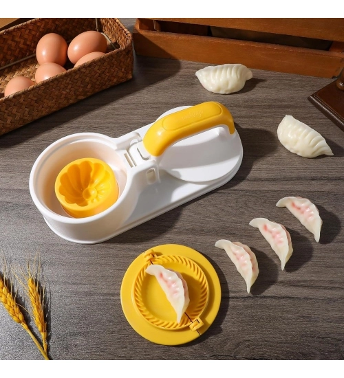 Plastic Solid Dumpling Maker Mold Press (Yellow-White)