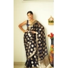 Dropship Women's Litchi silk Printed Saree With Unstitched Blouse (Black)