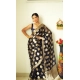 Women's Litchi silk Printed Saree With Unstitched Blouse (Black)