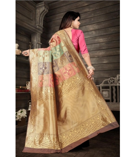 Women's Soft Lichi Silk Printed Saree With Unstitched Blouse 5.5Mtr (Gold) Women's Soft Lichi Silk Printed Saree With Unstitched Blouse 5.5Mtr (Gold)