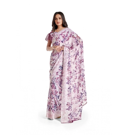 Women's Georgette Printed Saree With Unstitched Blouse 5.5Mtr (Pink)