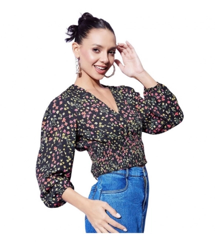 Women's Polyester Floral Long Sleeves Top (Multicolor)