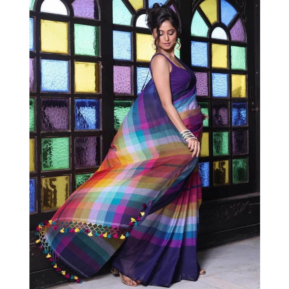 Women's Linen Printed Saree With Unstitched Blouse 5.5Mtr (Navy) Women's Linen Printed Saree With Unstitched Blouse 5.5Mtr (Navy)