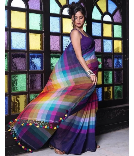 Women's Linen Printed Saree With Unstitched Blouse 5.5Mtr (Navy) Women's Linen Printed Saree With Unstitched Blouse 5.5Mtr (Navy)