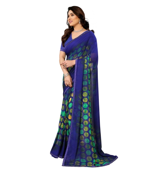 Women's Georgette Printed Saree With Unstitched Blouse 5.5Mtr (Blue)