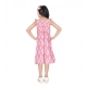 Girl's Cotton Printed Sleeve Less Squre Neck Dress (Pink)