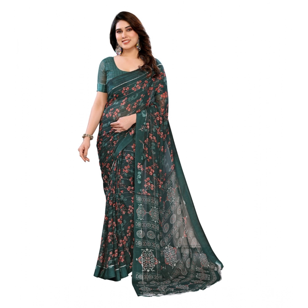 Women's Georgette Printed Saree With Unstitched Blouse 5.5Mtr (Green) Women's Georgette Printed Saree With Unstitched Blouse 5.5Mtr (Green)