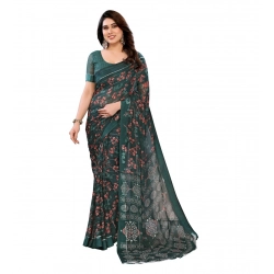 Women's Georgette Printed Saree With Unstitched Blouse 5.5Mtr (Green)