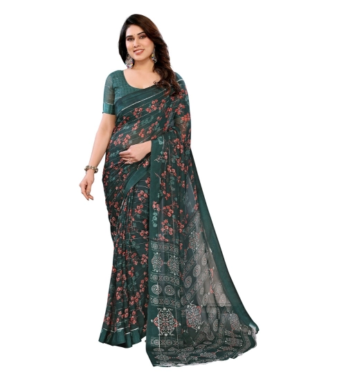 Women's Georgette Printed Saree With Unstitched Blouse 5.5Mtr (Green)
