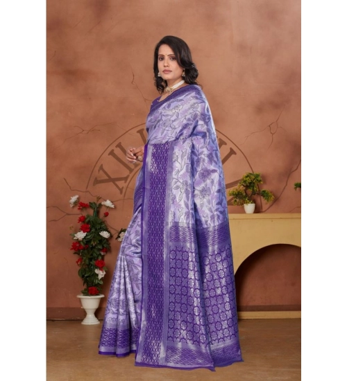 Women's Banarasi Silk Jaquard Woven Saree With Unstitched Blouse 5.5Mtr (Purple)