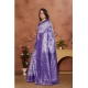 Women's Banarasi Silk Jaquard Woven Saree With Unstitched Blouse 5.5Mtr (Purple)