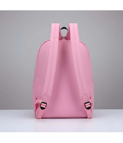 Unisex PU Leather Solid Medium Zipper Backpack (Pink)