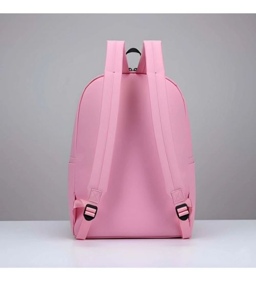 Unisex PU Leather Solid Medium Zipper Backpack (Pink)