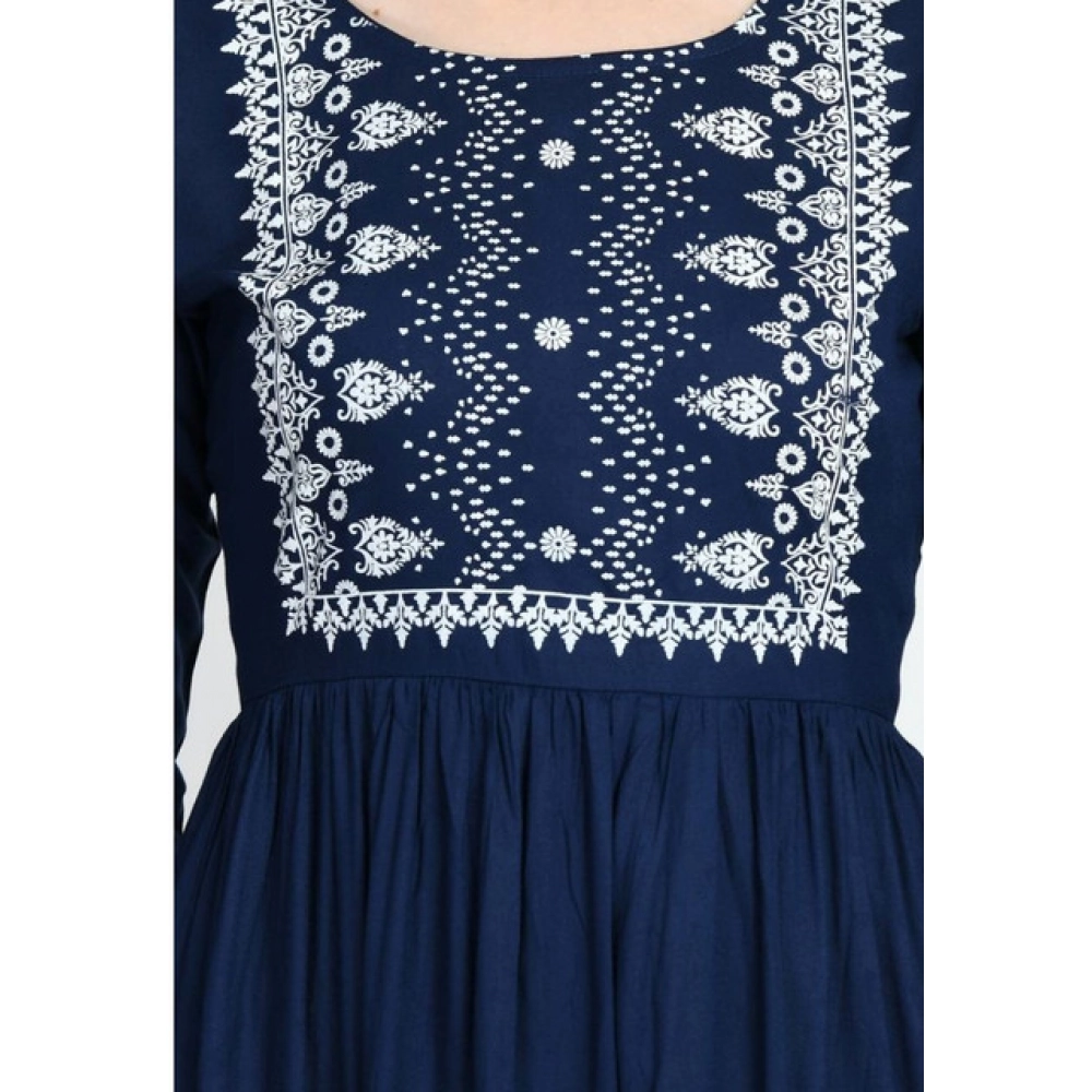 Women's Casual Rayon 3-4th Sleeves Kurti (Blue)