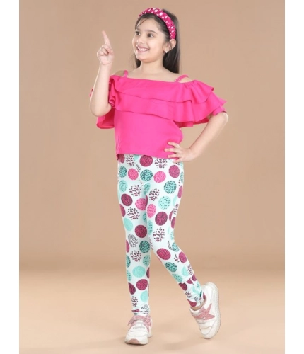 Girl's Cotton Floral Elasticated Jegging and Top (Pink)