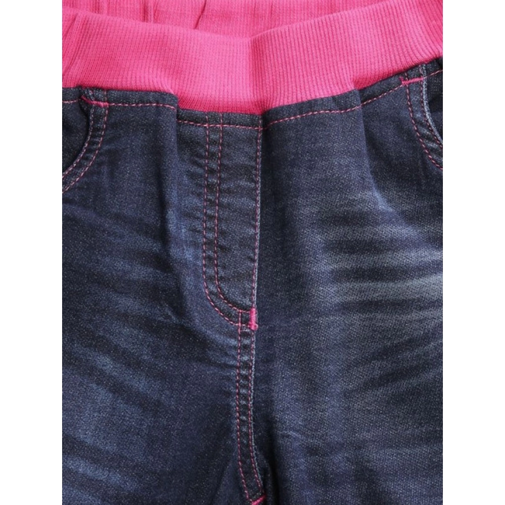 Girl's Denim Ribbed Elasticated Shorts (Pink-Blue) Girl's Denim Ribbed Elasticated Shorts (Pink-Blue)