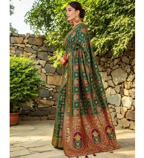 Women's Silk Blend Woven Zari Work Saree With Unstitched Blouse 5.5Mtr (Green)