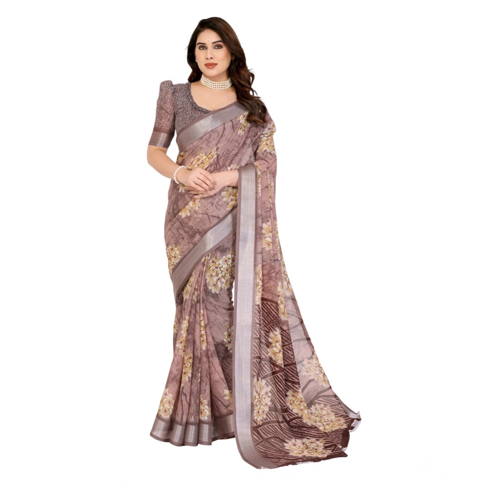 Women's Georgette Printed Saree With Unstitched Blouse 5.5Mtr (Brown) Women's Georgette Printed Saree With Unstitched Blouse 5.5Mtr (Brown)