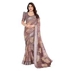 Women's Georgette Printed Saree With Unstitched Blouse 5.5Mtr (Brown)