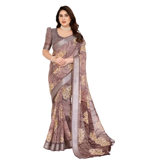 Women's Georgette Printed Saree With Unstitched Blouse 5.5Mtr (Brown)
