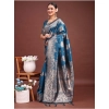 Women's Banarasi Silk Printed Saree With Unstitched Blouse 5.5Mtr (Teal Blue) Women's Banarasi Silk Printed Saree With Unstitched Blouse 5.5Mtr (Teal Blue)