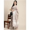 Women's Linen Printed Saree With Unstitched Blouse 5.5Mtr (Beige)