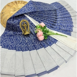 Women's Soft Silk Printed Saree With Unstitched Blouse 5.5Mtr (Blue)