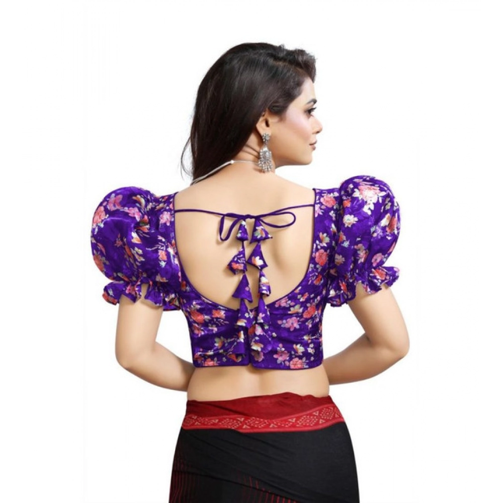 Women's Organza Printed V Neck Puff Sleeve Readymade Blouse (Purple 38 , Alterable up to 42)-PID65870 Women's Organza Printed V Neck Puff Sleeve Readymade Blouse (Purple 38 , Alterable up to 42)-PID65870