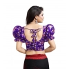Women's Organza Printed V Neck Puff Sleeve Readymade Blouse (Purple 38 , Alterable up to 42)-PID65870