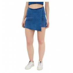 Women's Denim Lycra Solid Zip Closure Skorts (Blue)