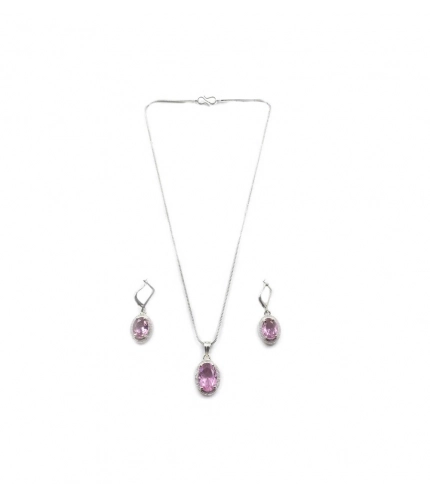 Women's Brass Silver Plated Pendant Set (Pink)