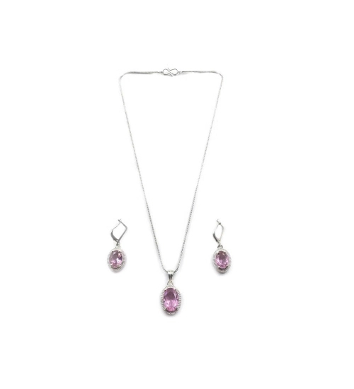 Women's Brass Silver Plated Pendant Set (Pink) Women's Brass Silver Plated Pendant Set (Pink)