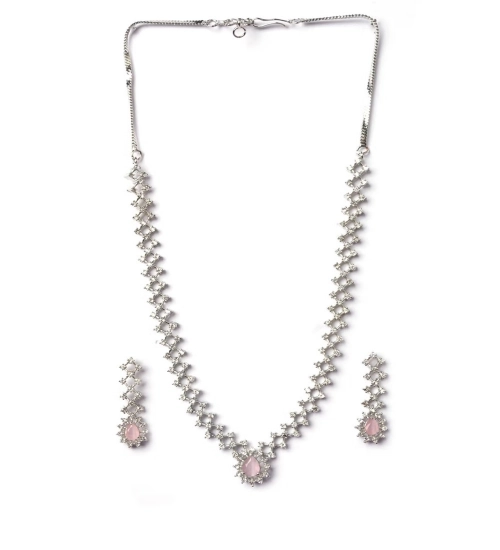 Women's Brass Silver Plated Necklace set (Pink) Women's Brass Silver Plated Necklace set (Pink)