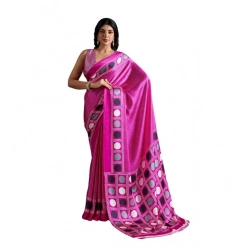 Women's Satin Crepe Printed Saree With Unstitched Blouse 5.5Mtr (Pink)